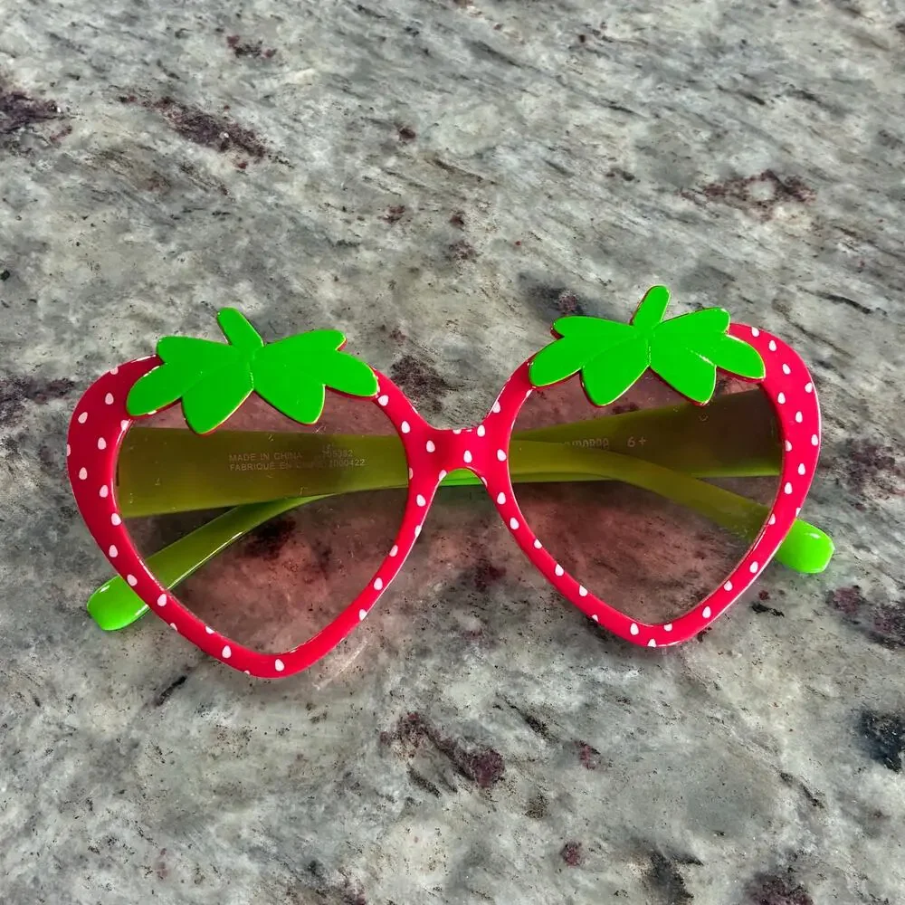 Girls Strawberry Sunglasses Polka Dot Red Green Summer Fun